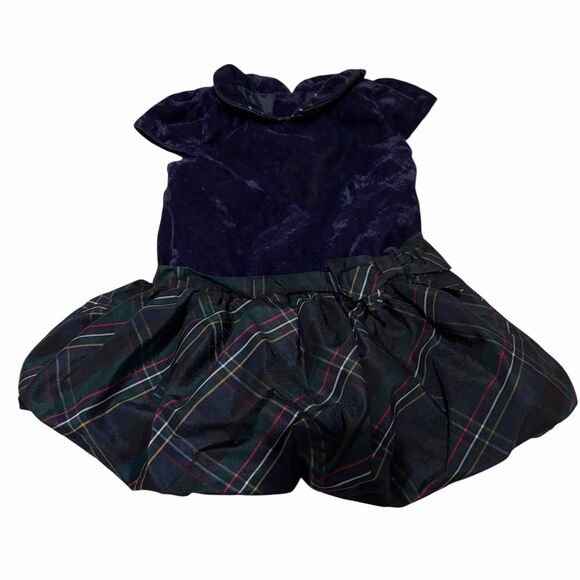 Janie And Jack Bubble Hem Dress Plaid Velvet Christmas Holiday Infant Girls 3-6m - Picture 2 of 7